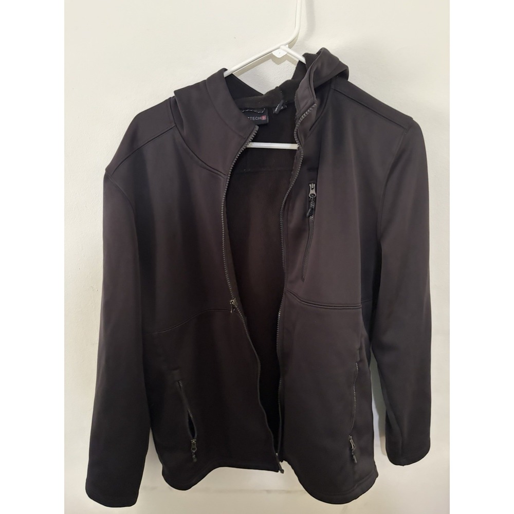Swiss Tech Jacket Mens S Softshell Hoodie Black Full Zip Euc